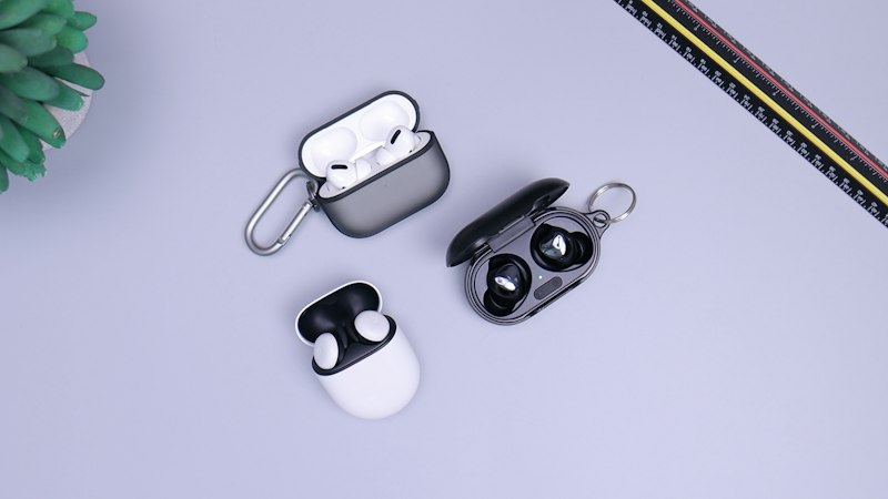Wireless earbuds on desk